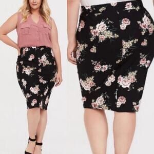Torrid Black Floral Stretchy Pencil Midi Skirt